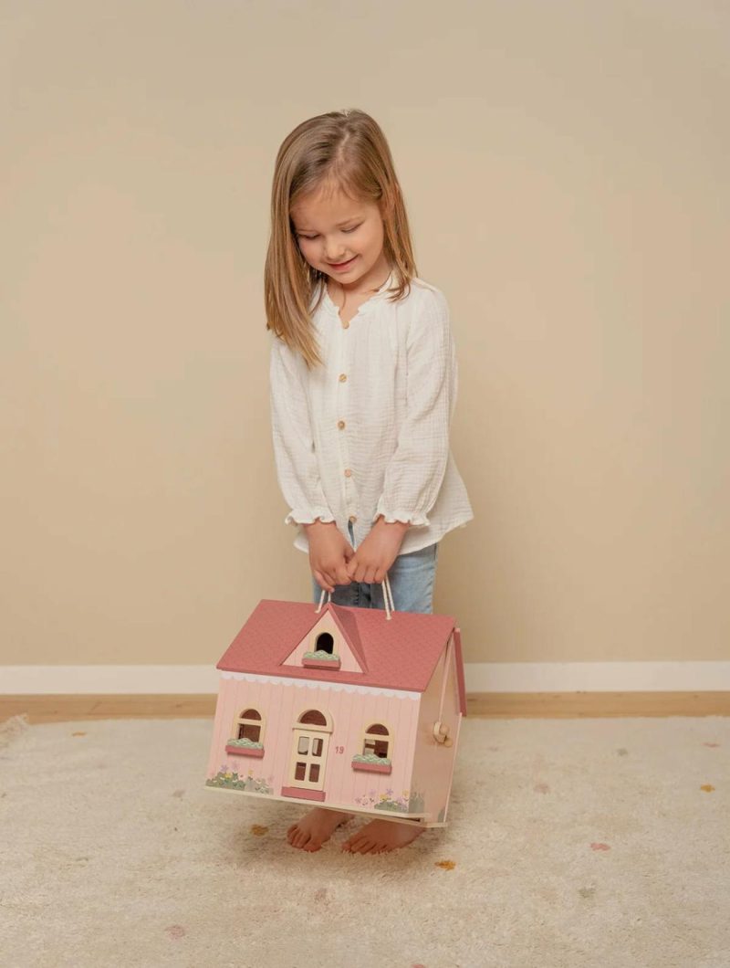 Pink Wooden Dolls House With Furniture Doll Houses