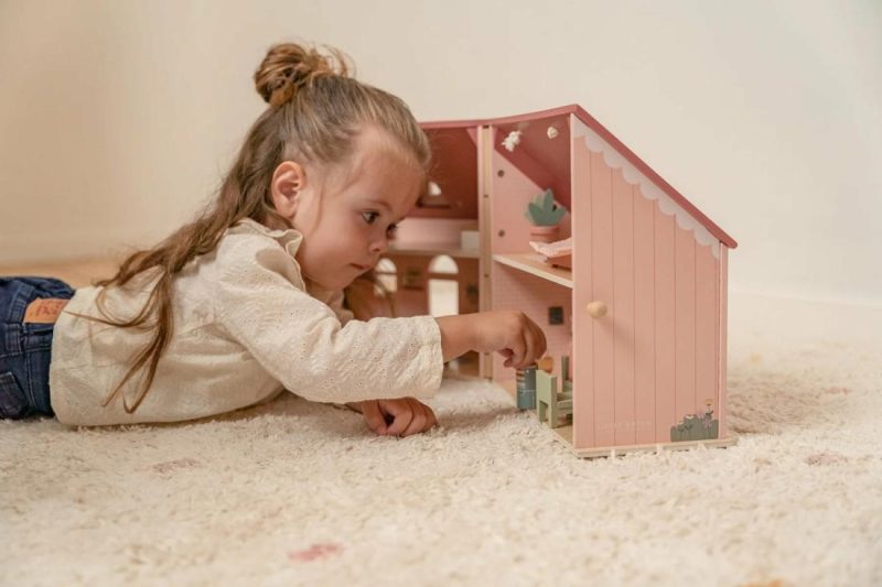 Pink Wooden Dolls House With Furniture Doll Houses