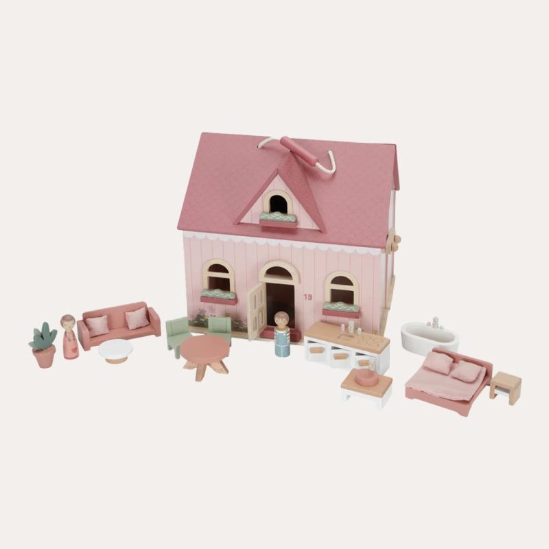 Pink Wooden Dolls House With Furniture Doll Houses