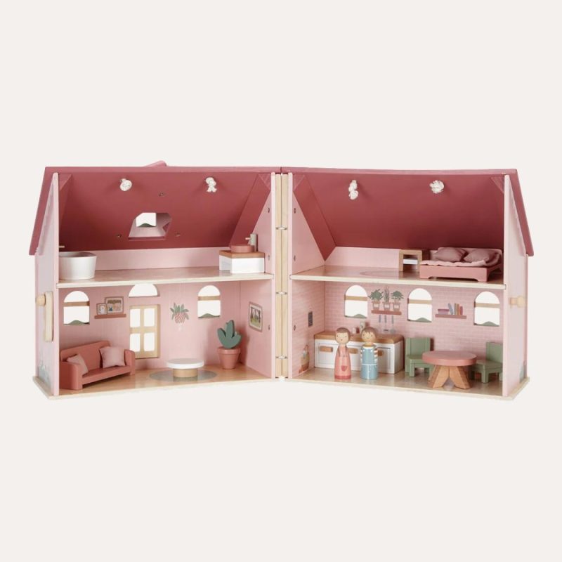 Pink Wooden Dolls House With Furniture Doll Houses