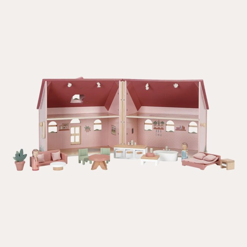 Pink Wooden Dolls House With Furniture Doll Houses