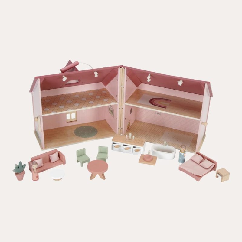 Pink Wooden Dolls House With Furniture Doll Houses