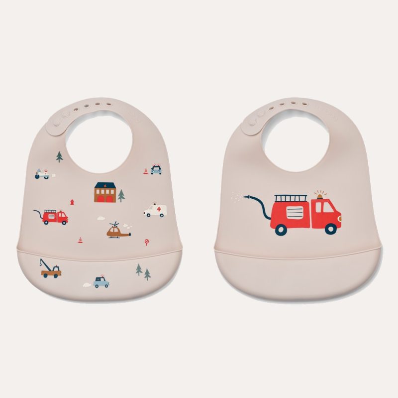 Tilda Printed Bib – Emergency Vehicle / Sandy (2 Pack) Bibs