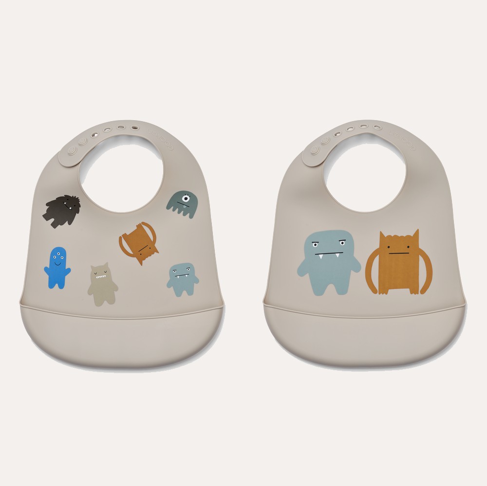 Tilda Printed Bib – Monster / Mist (2 Pack) Bibs