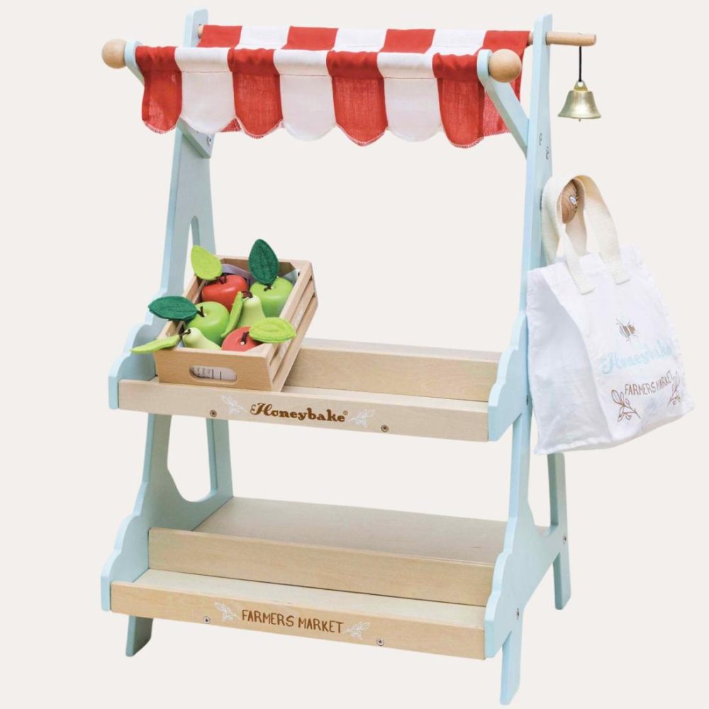 Wooden Market Stall & Fruit Play Food Crate Educational Toys