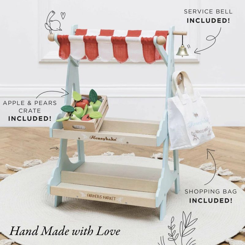 Wooden Market Stall & Fruit Play Food Crate Educational Toys